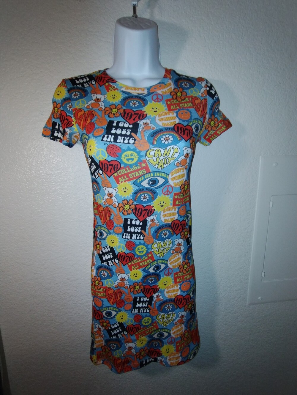 Urban Outfitters Dress Blue Orange Yellow Print Size XS